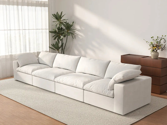 Deluxe Premium Cloud Sectional Sofas | 4-Piece Cotton and Linen White Couch Sectionals 160" Storage Ottoman 4-seater