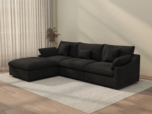 WJS Home 4 Piece Linen Black Couch Sectionals 120 Adjustable Backrest Pillows 3 Seater_3