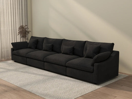 WJS Home 4 Piece Linen Black Couch Sectionals 160 Adjustable Backrest Pillows 4 Seater_3