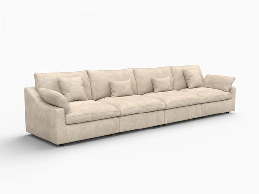 WJS Home 4 Piece Linen Khaki Couch Sectionals 4 Seater_5