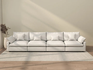 Sofá seccional Deluxe Cloud de 4 plazas, blanco, lavable | 4 piezas, tela de chenilla y lino, diseño modular