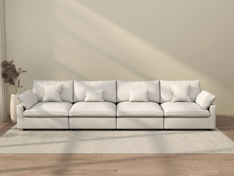 Sofá seccional Deluxe Cloud de 4 plazas, blanco, lavable | 4 piezas, tela de chenilla y lino, diseño modular
