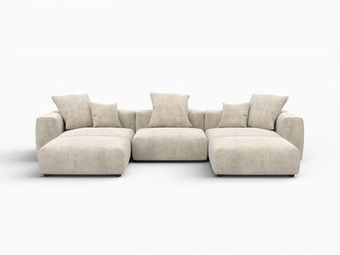 Fundas para sofás modulares modernos Matrix | Funda de pana beige para sofá de 3 plazas con 2 otomanas