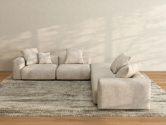 WJS Home 5 Piece Beige Corduroy V Shaped Sectionals 4 Seater_3