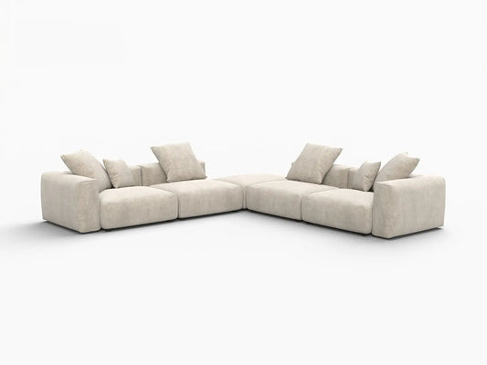 WJS Home 5 Piece Beige Corduroy V Shaped Sectionals 4 Seater_5