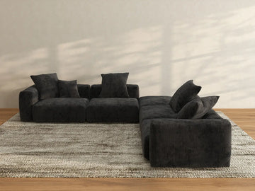 Sofá seccional Matrix de 4 plazas, lavable, en forma de V, color negro | 5 piezas (incluye 1 otomana), tela de pana, diseño modular