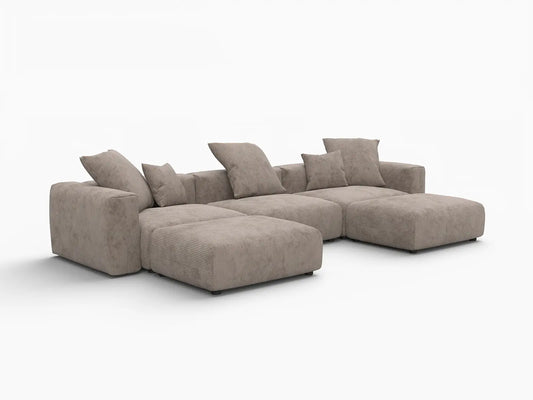 WJS Home 5 Piece Brown Corduroy U Shaped Sectionals 3 Seater_5