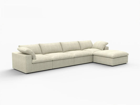 Deluxe Premium Cloud Sectional Sofas Covers | Khaki Cotton and Linen Sofa Cover for 4-Seater With Ottoman