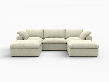 Deluxe Premium Cloud Sectional Sofas Covers | Khaki Cotton and Linen Sofa Cover for 3-Seater With 2 Ottomans