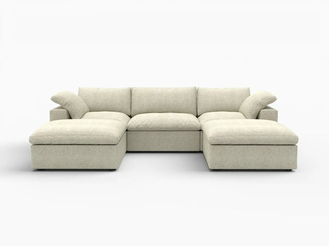 Deluxe Premium Cloud Sectional Sofas Covers | Khaki Cotton and Linen Sofa Cover for 3-Seater With 2 Ottomans