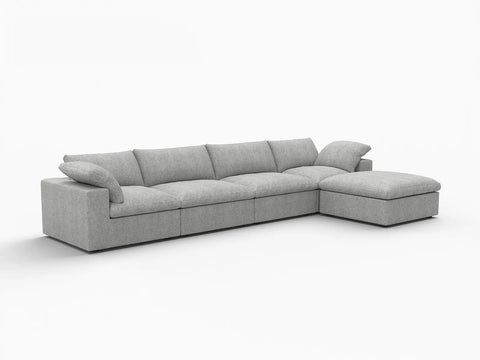 Deluxe Premium Cloud Sectional Sofas Covers | Light Grey Cotton and Linen Sofa Cover for 4-Seater With Ottoman