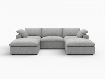 Deluxe Premium Cloud Sectional Sofas Covers | Light Grey Cotton and Linen Sofa Cover for 3-Seater With 2 Ottomans