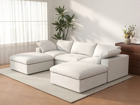WJS Home 5 Piece Cotton and Linen White U shaped Sectionals 120 Removable _ Washable Covers 3 Seater_3
