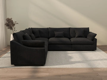 Deluxe Cloud 5-Seater Black Washable V-Shaped Sectional | 5-Piece, Chenille and Linen Fabric, Modular Design