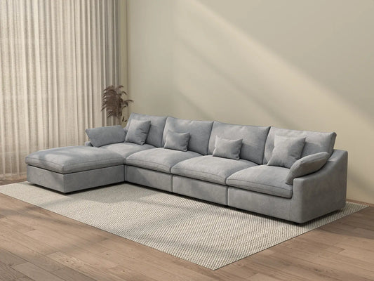 WJS Home 5 Piece Linen Light Grey L Shaped Sectionals 160 Adjustable Backrest Pillows 4 Seater_3