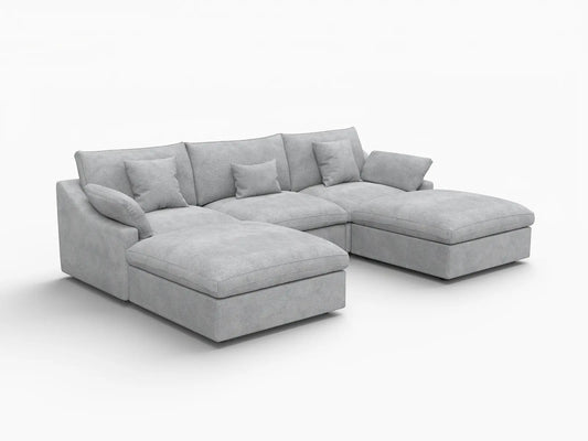 WJS Home 5 Piece Linen Light Grey U shaped Sectionals 120 Adjustable Backrest Pillows 3 Seater_5