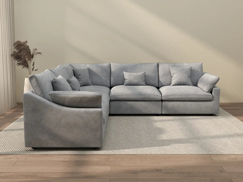 Sofás seccionales Deluxe Slope Cloud | Seccionales en forma de V de lino color caqui de 5 piezas, 5 plazas