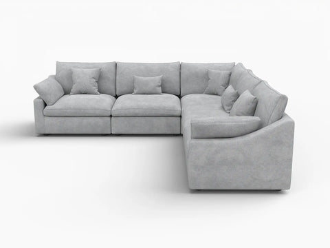 Deluxe Slope Cloud Sectional Sofa Covers | Light Grey Chenille and Linen Sofa Cover for 5-Seater