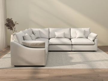 Deluxe Cloud 5-Seater White Washable V-Shaped Sectional | 5-Piece, Chenille and Linen Fabric, Modular Design
