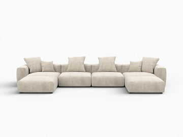 Fundas para sofás modulares modernos Matrix | Funda de pana beige para sofá de 4 plazas con 2 otomanas
