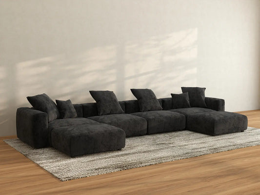 WJS Home 6 Piece Black Corduroy U Shaped Sectionals 4 Seater_2
