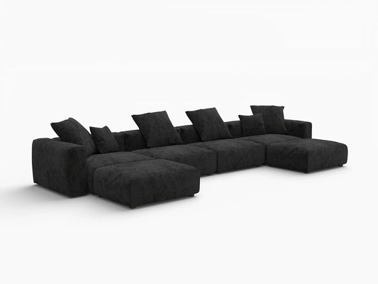 WJS Home 6 Piece Black Corduroy U Shaped Sectionals 4 Seater_5