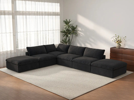 WJS Home 6 Piece Black Cotton and Linen L Shaped Sectionals 4 Seater_3