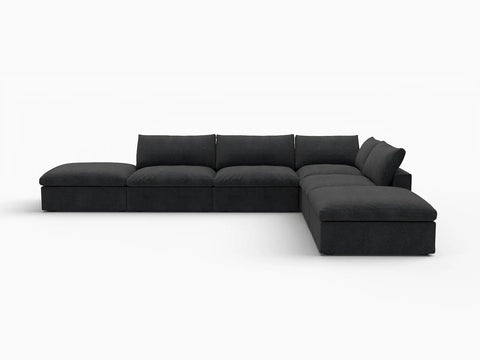 Deluxe Premium Cloud Sectional Sofas Covers | Premium Cloud Cotton and Linen Black 4-Seater With 2 Ottomans Covers