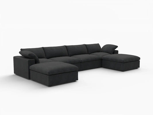 Deluxe Premium Cloud Sectional Sofas Covers | Premium Cloud Cotton and Linen Black 4-Seater With 2 Ottomans Covers