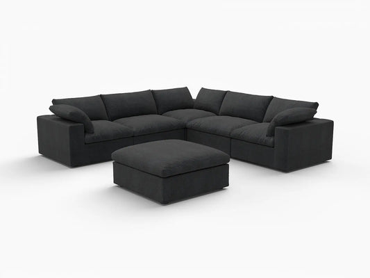 WJS Home 6 Piece Cotton and Linen Black V shaped Sectionals 160 Storage Ottoman 5 Seater_5