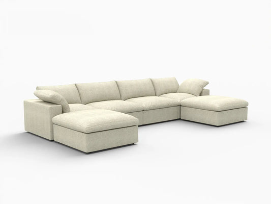 Deluxe Premium Cloud Sectional Sofas Covers | Khaki Cotton and Linen Sofa Cover for 4-Seater With 2 Ottomans