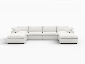 Deluxe Premium Cloud Sectional Sofas Covers | White Cotton and Linen Sofa Cover for 4-Seater With 2 Ottomans