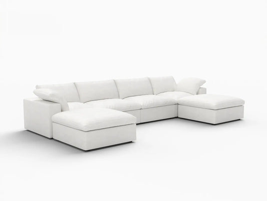 Deluxe Premium Cloud Sectional Sofas Covers | White Cotton and Linen Sofa Cover for 4-Seater With 2 Ottomans