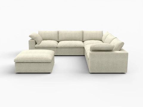 Deluxe Premium Cloud Sectional Sofas Covers | Khaki Cotton and Linen Sofa Cover for 5-Seater With Ottoman