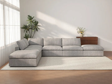 Deluxe Cloud 4-Seater Light-Grey Storage L-Shaped Sectional | 6-Piece (includes 2 Ottomans), Cotton and Linen Fabric, Washable Covers