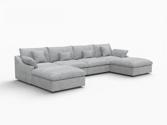 WJS Home 6 Piece Linen Light Grey U shaped Sectionals 160 Adjustable Backrest Pillows 4 Seater_5