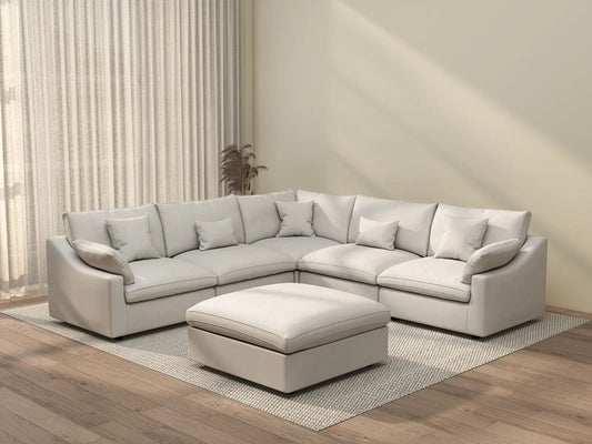 WJS Home 6 Piece Linen White Sofa Sets 5 Seater With 1 Ottoman_3