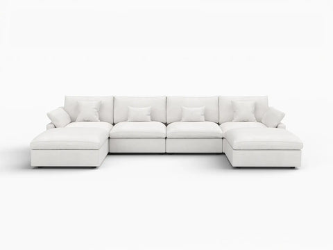 Deluxe Slope Cloud Sectional Sofa Covers | White Chenille and Linen Sofa Cover for 4-Seater with 2-Ottomans