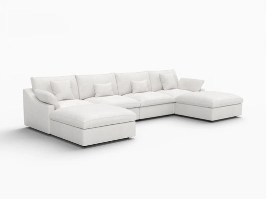 WJS Home 6 Piece Linen White U shaped Sectionals 160 Adjustable Backrest Pillows 4 Seater_5
