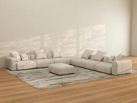 WJS Home 8 Piece Beige Corduroy Sofa Sets 6 Seater_2