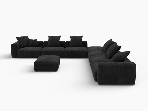 Fundas para sofás modulares modernos Matrix | Fundas de pana negra para sofá de 6 plazas con 2 otomanas