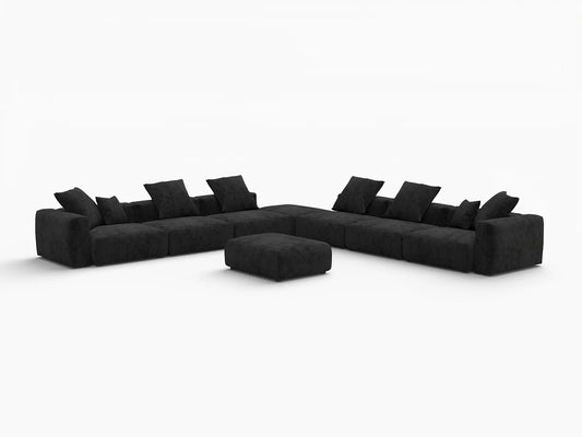 Fundas para sofás modulares modernos Matrix | Fundas de pana negra para sofá de 6 plazas con 2 otomanas