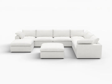 Deluxe Premium Cloud Sectional Sofas Covers | White Cotton and Linen Sofa Cover for 6-Seater With 2 Ottomans