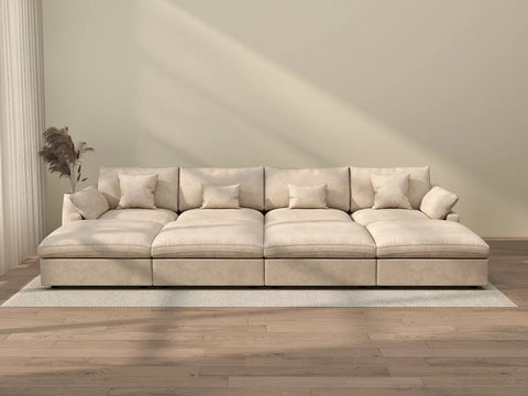 Sofás seccionales Deluxe Slope Cloud | Seccionales Pit de lino blanco de 8 piezas, 4 plazas, 160" con respaldo ajustable y almohadas