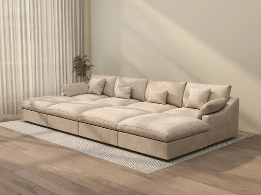 WJS Home 8 Piece Linen Khaki Pit Sectionals 160 Adjustable Backrest Pillows 4 Seater_3