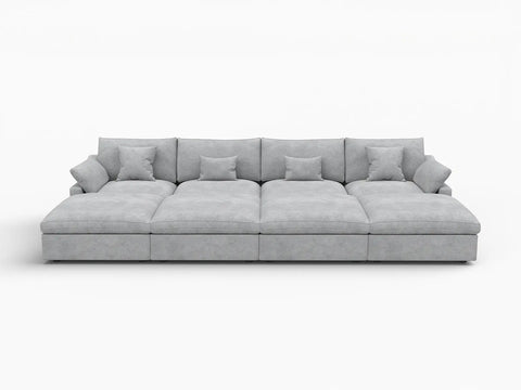Deluxe Slope Cloud Sectional Sofa Covers | Light Grey Chenille and Linen Sofa Cover for 4-Seater with 4-Ottomans