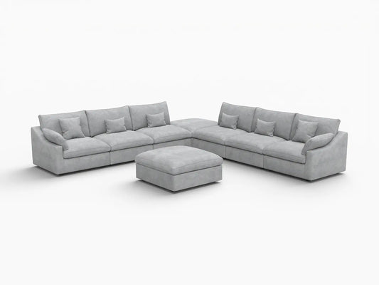 WJS Home 8 Piece Linen Light Grey Sofa Sets 160 Adjustable Backrest Pillows 6 Seater_5