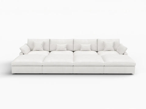 Deluxe Slope Cloud Sectional Sofa Covers | White Chenille and Linen Sofa Cover for 4-Seater with 4-Ottomans