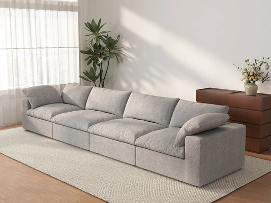Deluxe Premium Cloud Sectional Sofas | 4-Piece Cotton and Linen Light Grey Couch Sectionals 160" Removable & Washable Covers 4-seater