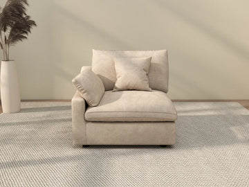 Deluxe Cloud 1-Seater Khaki Washable Single Sofa | 1-Piece, Chenille and Linen Fabric, Modular Design